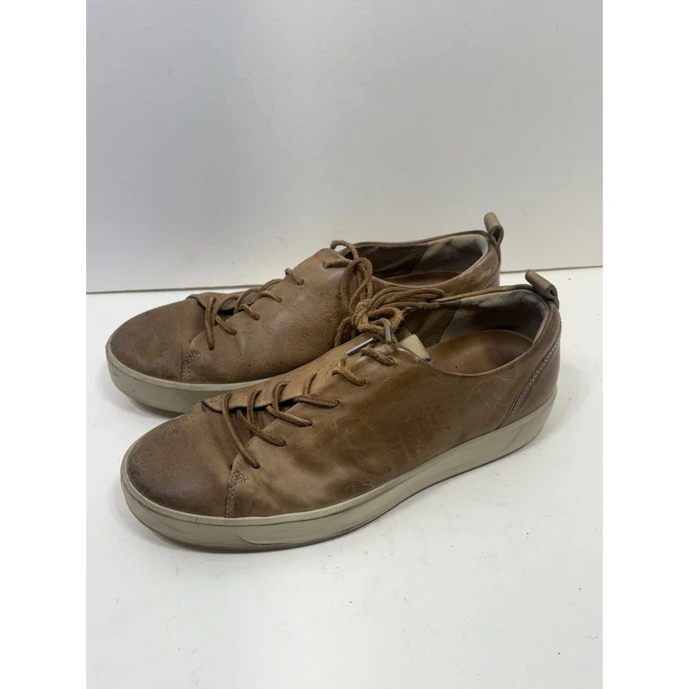 ECCO Men's Soft 7 Shoes Size US 10 EU 44 Brown Leather‎ Low Top Lace Up Sneakers
